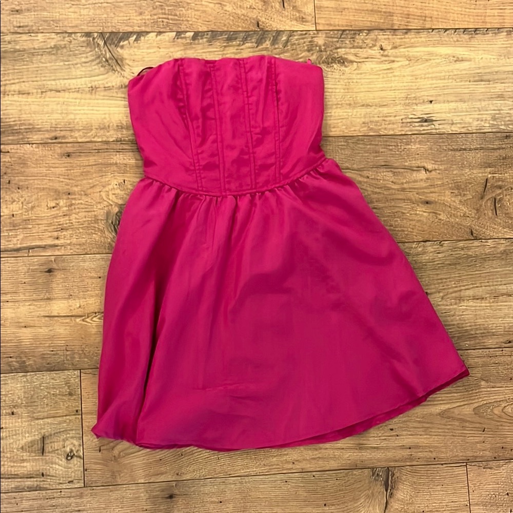 Pink Ruched Strapless Cocktail Sundress